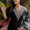 Elegant Black Embroidered Salwar Suit with Floral Organza Dupatta - Mangaldeep NX