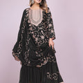 Elegant Black Embroidered Sharara Suit Set for Women - Mangaldeep NX