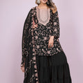Elegant Black Embroidered Sharara Suit Set for Women - Mangaldeep NX