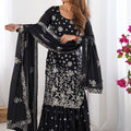 Elegant Black Party Wear Sharara Suit with Silver Embroidery - Mangaldeep NX