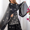 Elegant Black Party Wear Sharara Suit with Silver Embroidery - Mangaldeep NX