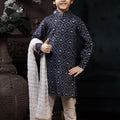 Elegant Blue Geometric Printed Kurta Pyjama for Boys - Mangaldeep NX