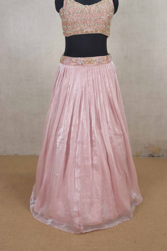 Elegant Blush Pink Net Embroidered Lehenga Choli with Dupatta - Mangaldeep NX