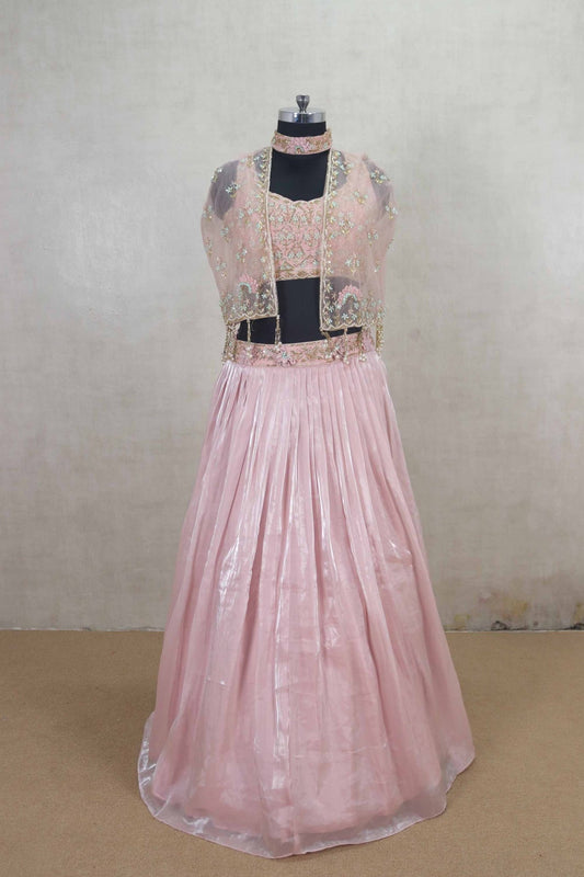Elegant Blush Pink Net Embroidered Lehenga Choli with Dupatta - Mangaldeep NX