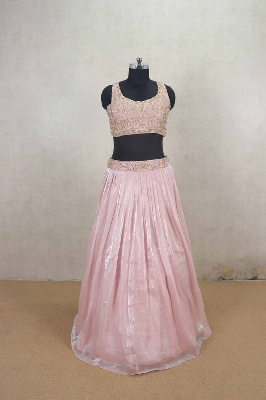 Elegant Blush Pink Net Embroidered Lehenga Choli with Dupatta - Mangaldeep NX