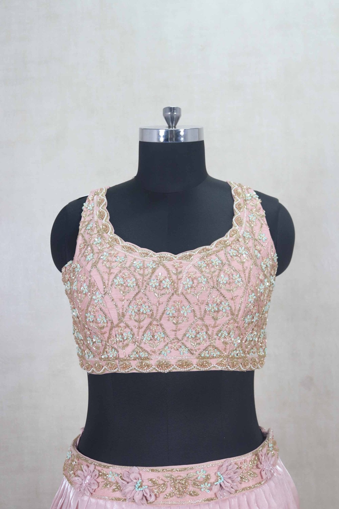 Elegant Blush Pink Net Embroidered Lehenga Choli with Dupatta - Mangaldeep NX