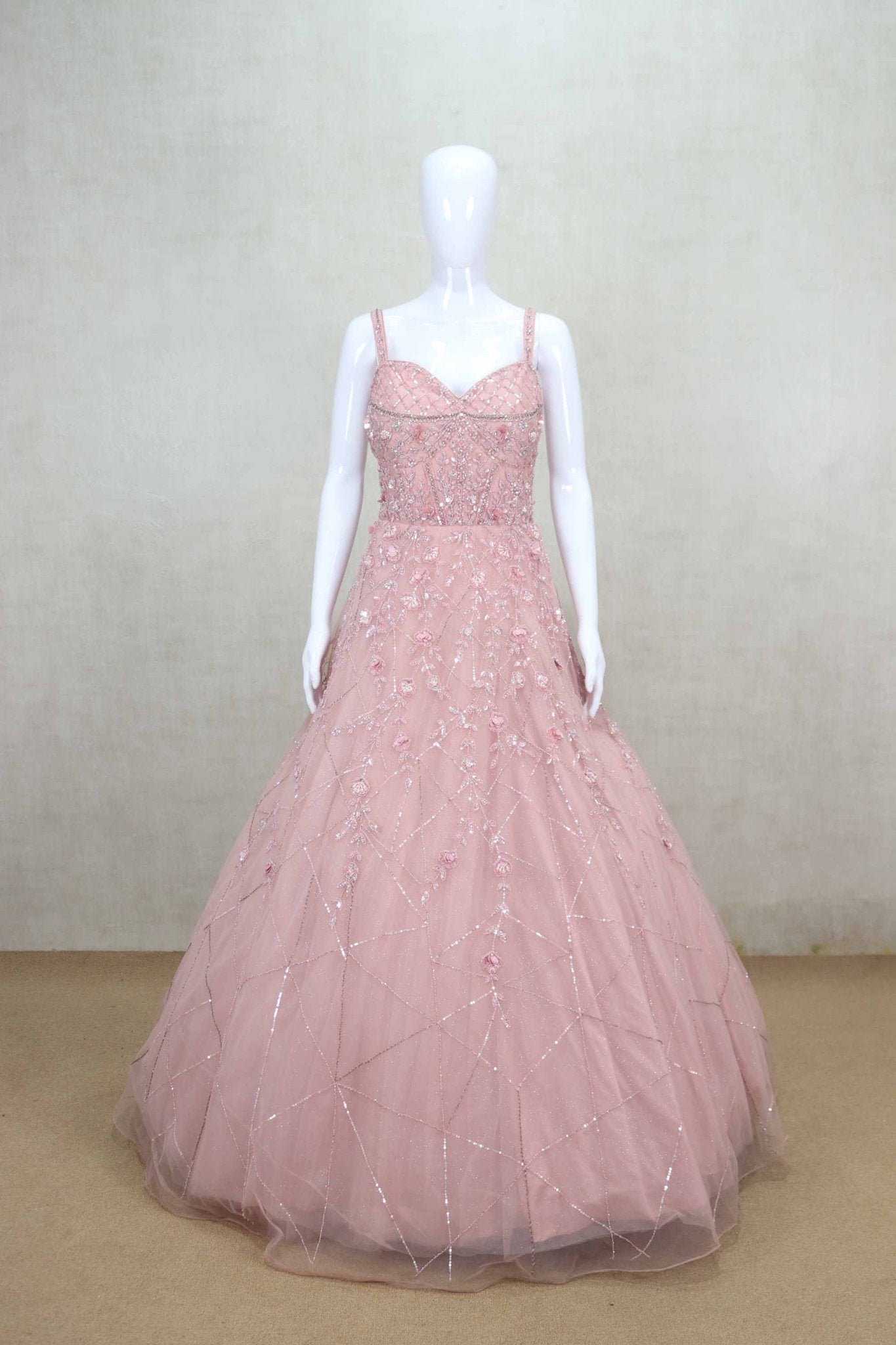 Elegant Blush Pink Party Wear Gown with Beaded Embroidery - Mangaldeep NX