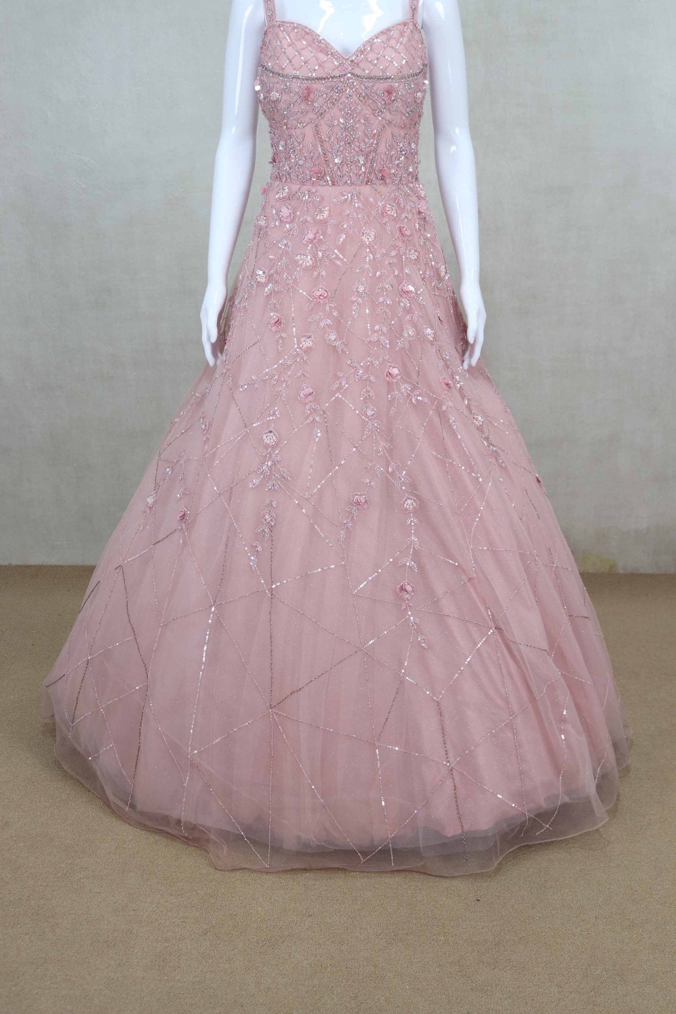 Elegant Blush Pink Party Wear Gown with Beaded Embroidery - Mangaldeep NX