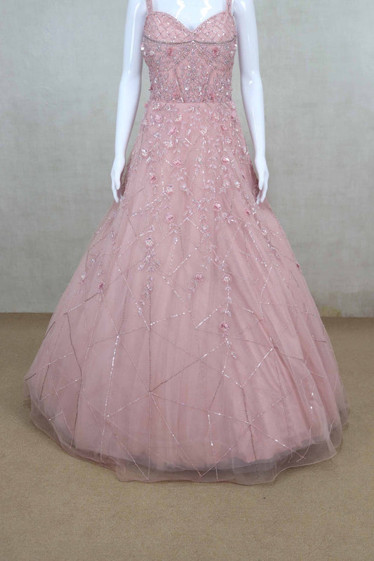 Elegant Blush Pink Party Wear Gown with Beaded Embroidery - Mangaldeep NX