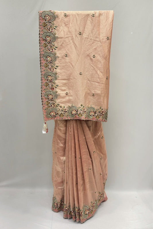 Elegant Blush Pink Silk Saree with Intricate Embroidered Border - Mangaldeep NX