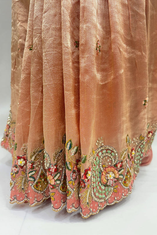 Elegant Blush Pink Silk Saree with Intricate Embroidered Border - Mangaldeep NX