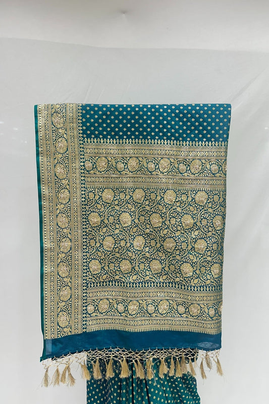 Elegant Bottle Green Banarasi Silk Saree - Mangaldeep NX