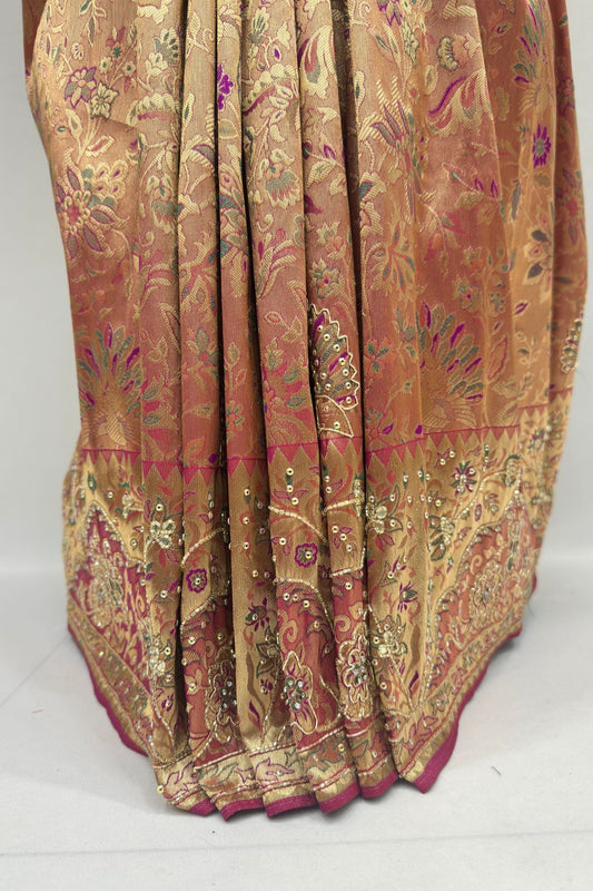 Elegant Bronze Gold Banarasi Silk Saree - Mangaldeep NX