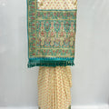 Elegant Cream Banarasi Silk Saree with Green & Red Floral Zari Weaving - Mangaldeep NX