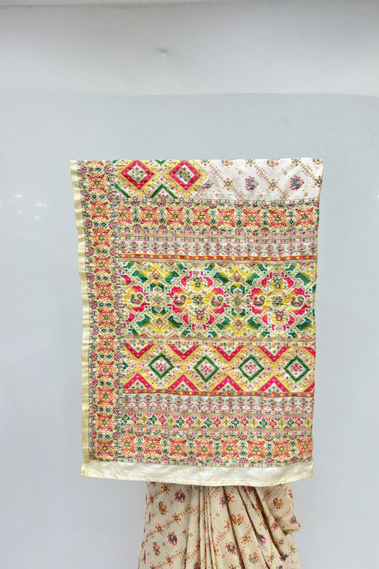 Elegant Cream Bandhani Silk Saree - Mangaldeep NX