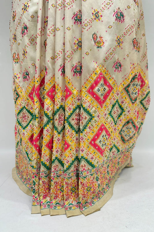 Elegant Cream Bandhani Silk Saree - Mangaldeep NX