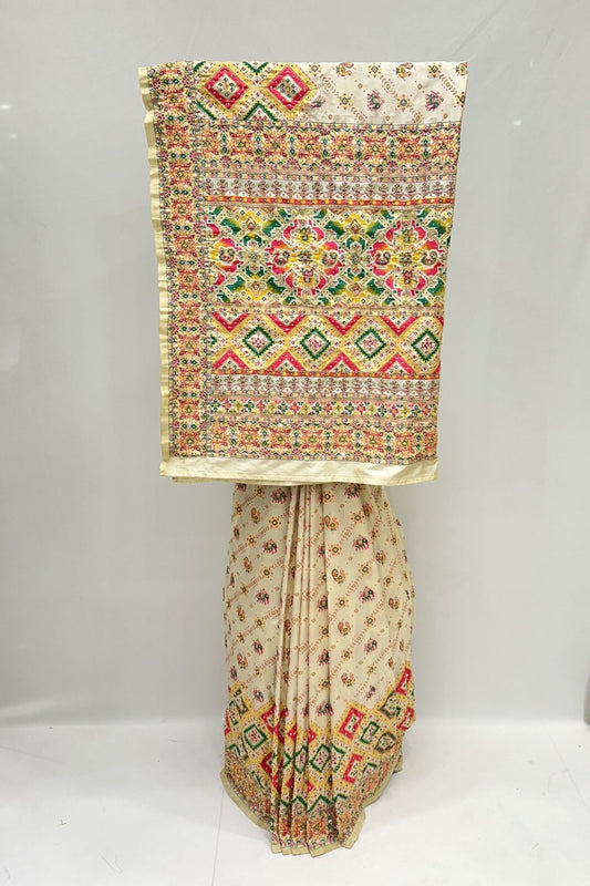 Elegant Cream Bandhani Silk Saree - Mangaldeep NX