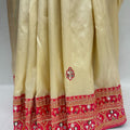Elegant Cream Silk Saree with Red - Mangaldeep NX