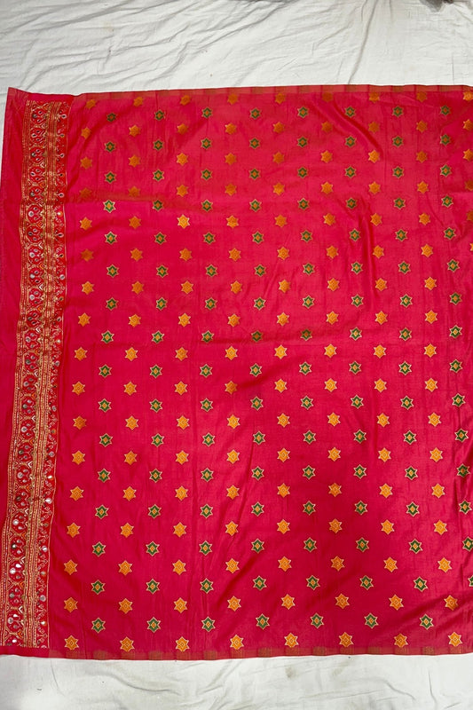 Elegant Cream Silk Saree with Red - Mangaldeep NX