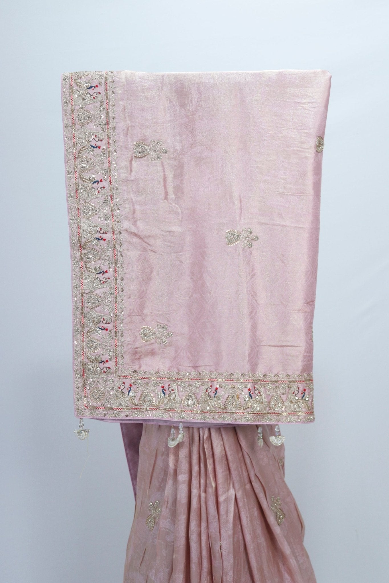 Elegant Dusty Pink Handloom Banarasi Silk Saree with Stone Work Border Bridal Festive Wear - Mangaldeep NX
