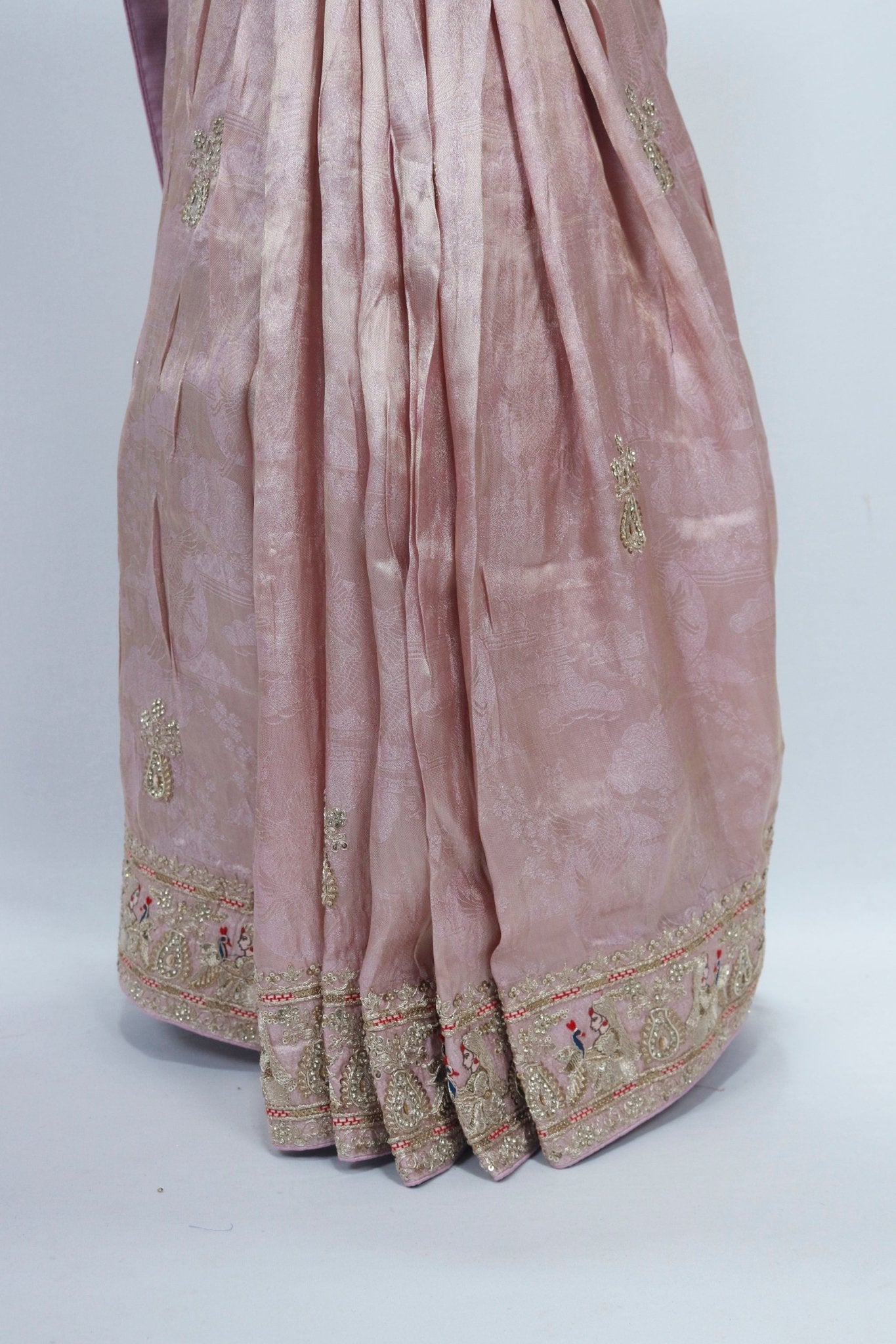Elegant Dusty Pink Handloom Banarasi Silk Saree with Stone Work Border Bridal Festive Wear - Mangaldeep NX