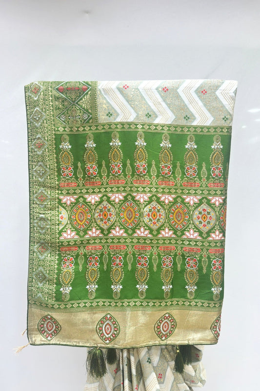 Elegant Green and Ivory Banarasi Silk Saree - Mangaldeep NX