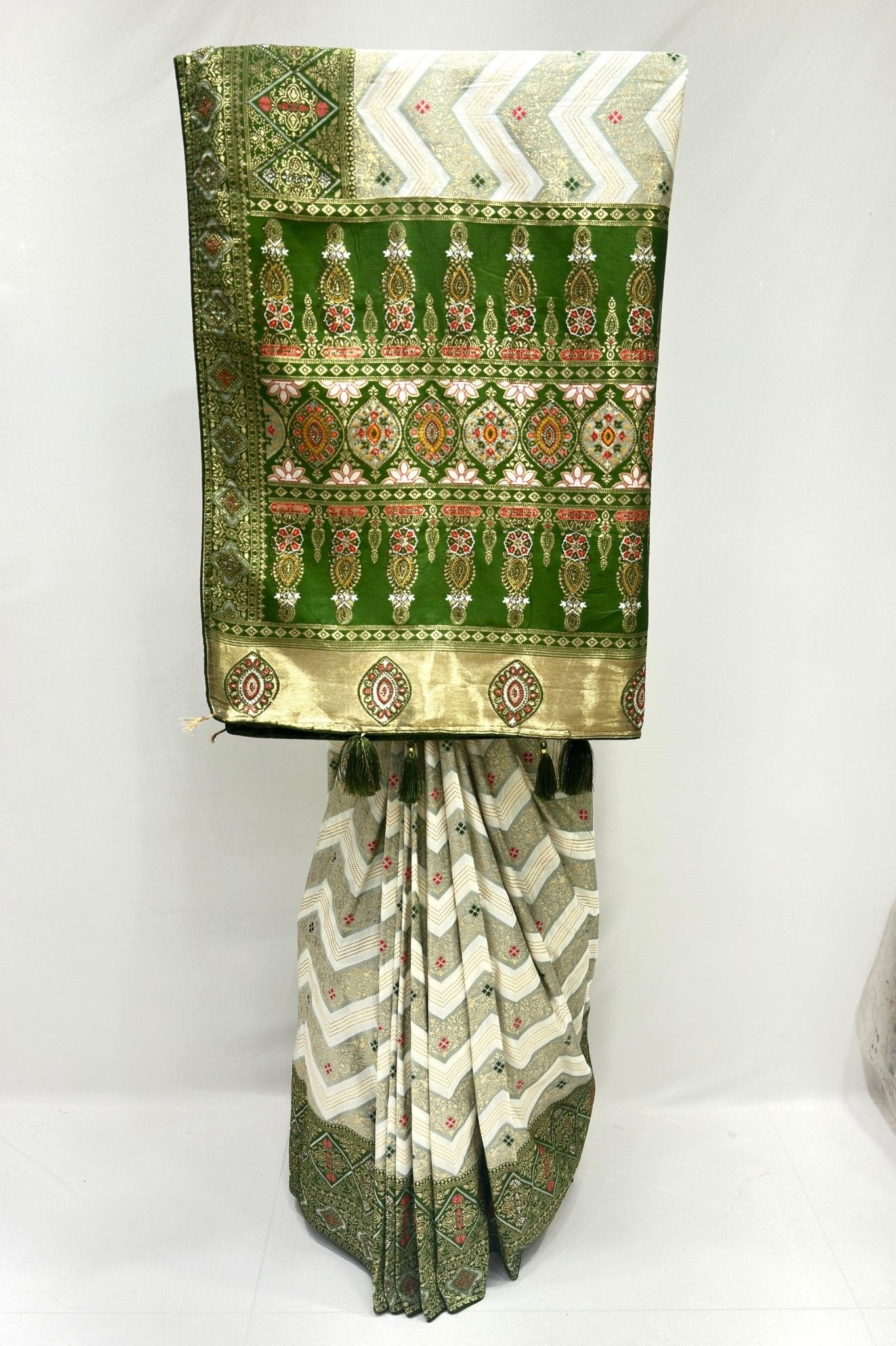 Elegant Green and Ivory Banarasi Silk Saree - Mangaldeep NX