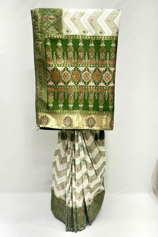 Elegant Green and Ivory Banarasi Silk Saree - Mangaldeep NX
