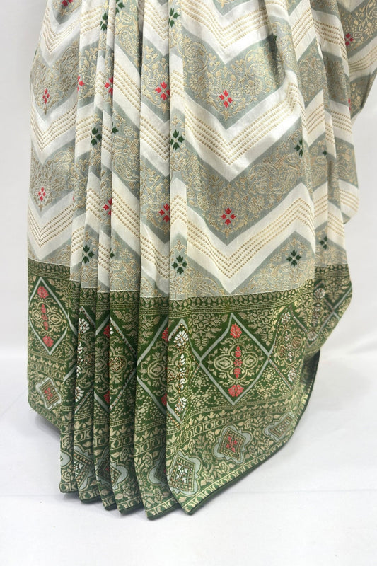Elegant Green and Ivory Banarasi Silk Saree - Mangaldeep NX