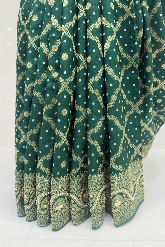 Elegant Green Bandhani Saree - Mangaldeep NX