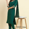 Elegant Green Silk Blend Salwar Suit with Embroidered Details - Mangaldeep NX