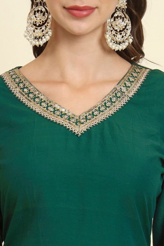 Elegant Green Silk Blend Salwar Suit with Embroidered Details - Mangaldeep NX