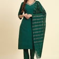 Elegant Green Silk Blend Salwar Suit with Embroidered Details - Mangaldeep NX