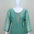 Elegant Green Silk Straight Kurta Set Neckline and Contrast Purple Banarasi Dupatta Festive Wedding Wear Suit - Mangaldeep NX