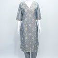 Elegant Grey Floral Embroidered Organza Kurta Set with Matching Pants and Dupatta - Mangaldeep NX