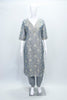 Elegant Grey Floral Embroidered Organza Kurta Set with Matching Pants and Dupatta - Mangaldeep NX