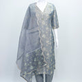 Elegant Grey Floral Embroidered Organza Kurta Set with Matching Pants and Dupatta - Mangaldeep NX