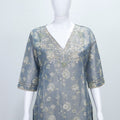 Elegant Grey Floral Embroidered Organza Kurta Set with Matching Pants and Dupatta - Mangaldeep NX