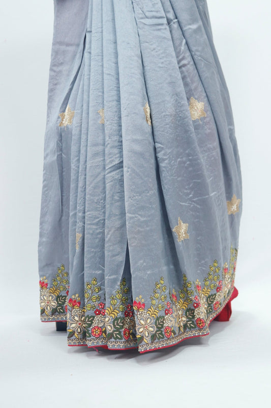 Elegant Grey Silk Saree Festive Wedding Wear - Mangaldeep NX