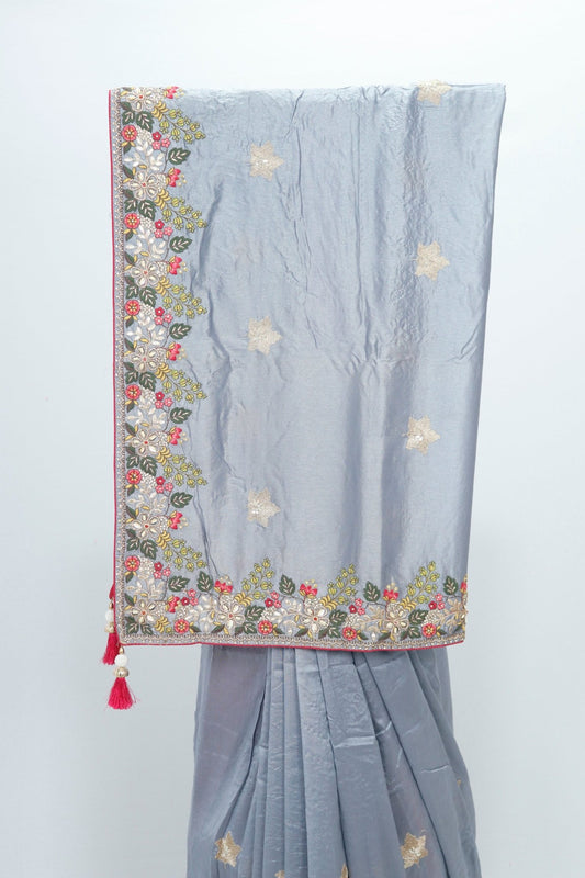 Elegant Grey Silk Saree Festive Wedding Wear - Mangaldeep NX