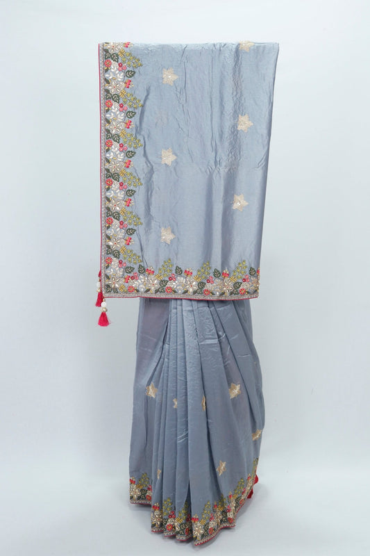Elegant Grey Silk Saree Festive Wedding Wear - Mangaldeep NX