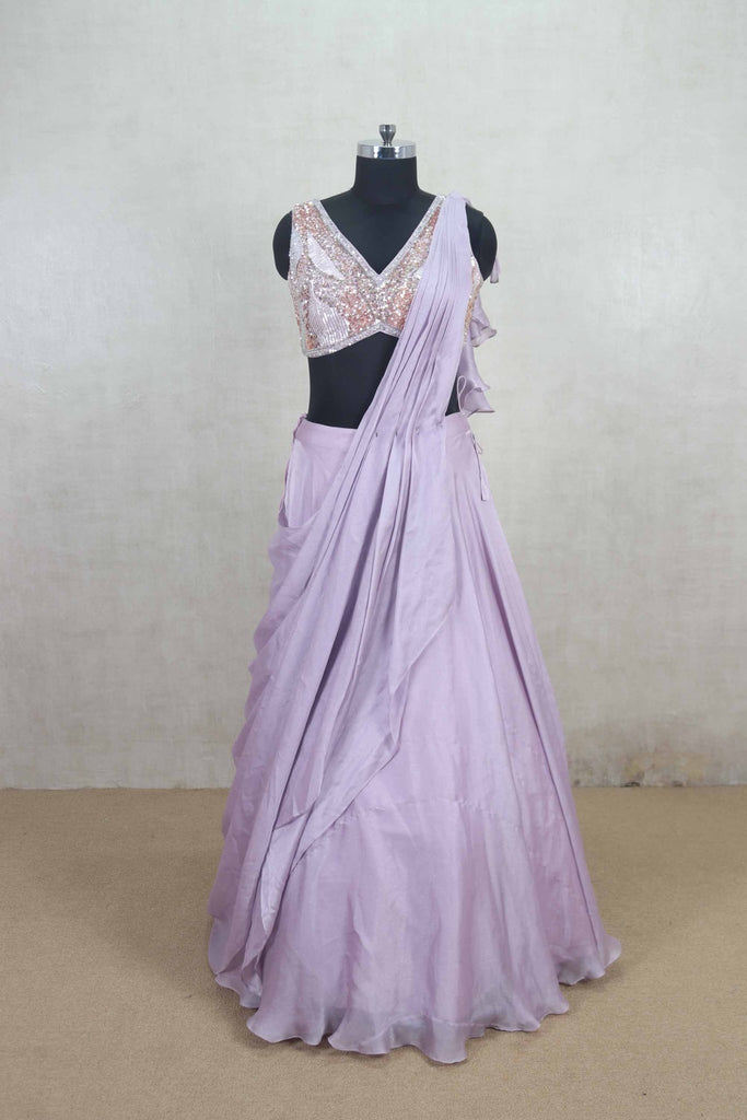 Elegant Lavender Sequin Blouse Lehenga with Ruffle Dupatta - Mangaldeep NX