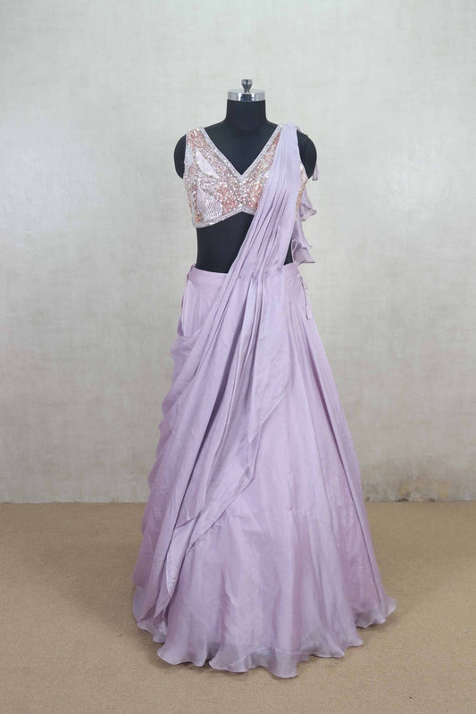 Elegant Lavender Sequin Blouse Lehenga with Ruffle Dupatta - Mangaldeep NX