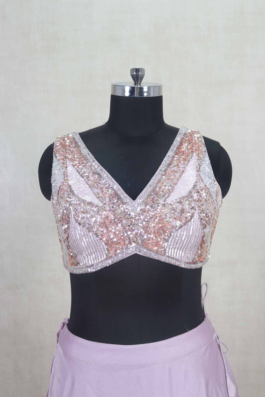 Elegant Lavender Sequin Blouse Lehenga with Ruffle Dupatta - Mangaldeep NX
