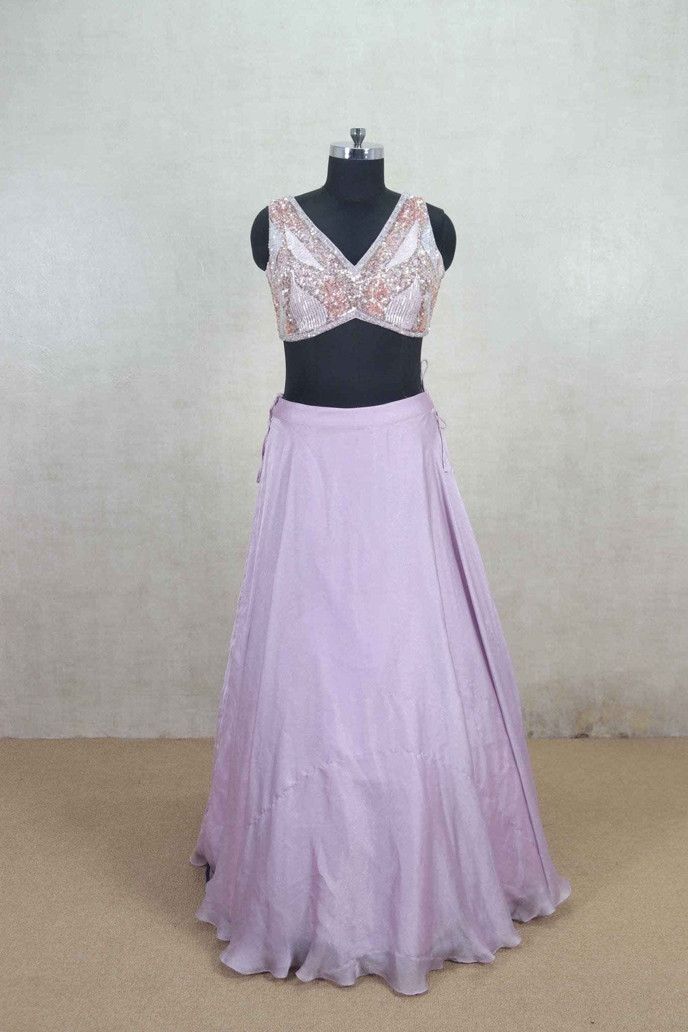Elegant Lavender Sequin Blouse Lehenga with Ruffle Dupatta - Mangaldeep NX