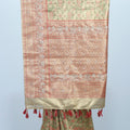 Elegant Light Green and Peach Banarasi Silk Saree with Floral Zari Weaving and Tassel Detailing Wedding Festive Wear - Mangaldeep NX