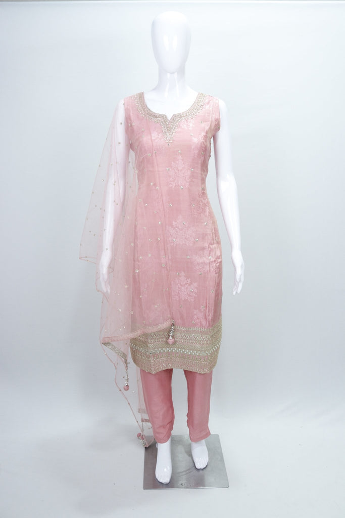 Elegant Light Pink Sleeveless Embroidered Salwar Suit Set with Net Dupatta for Women - Mangaldeep NX