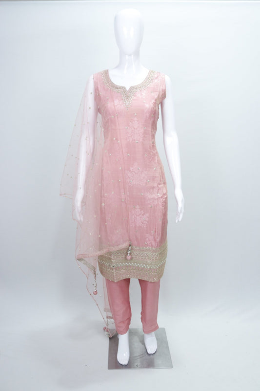 Elegant Light Pink Sleeveless Embroidered Salwar Suit Set with Net Dupatta for Women - Mangaldeep NX