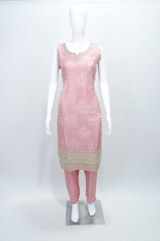 Elegant Light Pink Sleeveless Embroidered Salwar Suit Set with Net Dupatta for Women - Mangaldeep NX