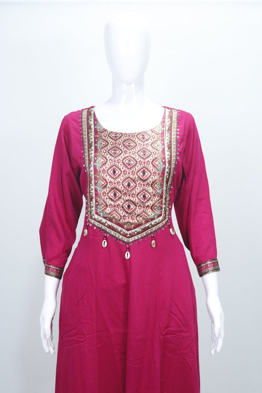 Elegant Magenta Anarkali Kurta Set with Printed Dupatta Gota Patti Detailing Festive Ethnic Wear for Women - Mangaldeep NX